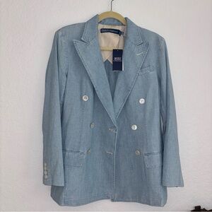 !!SOLD!!Polo by Ralph Lauren Double-breasted cotton-chambray blazer Size 6